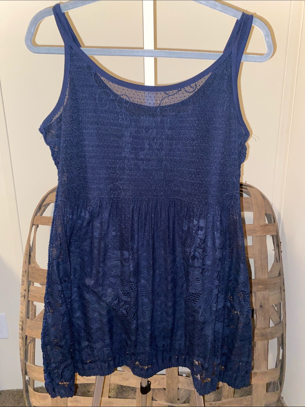Sleeveless Navy Lace Tunic Top